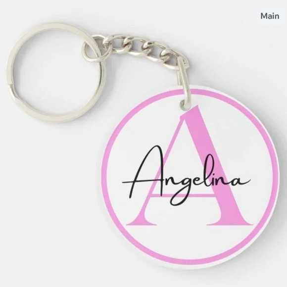 Outlined Monogram Custom Handmade Resin Circle Keychain - Picture 3 of 6
